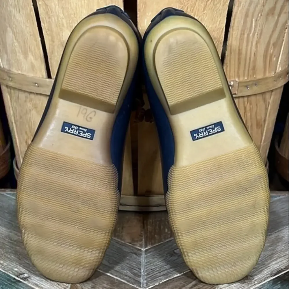 Sperry Saltwater Navy Brown Leather Rubber Waterproof Duck Boots Girls Size 5